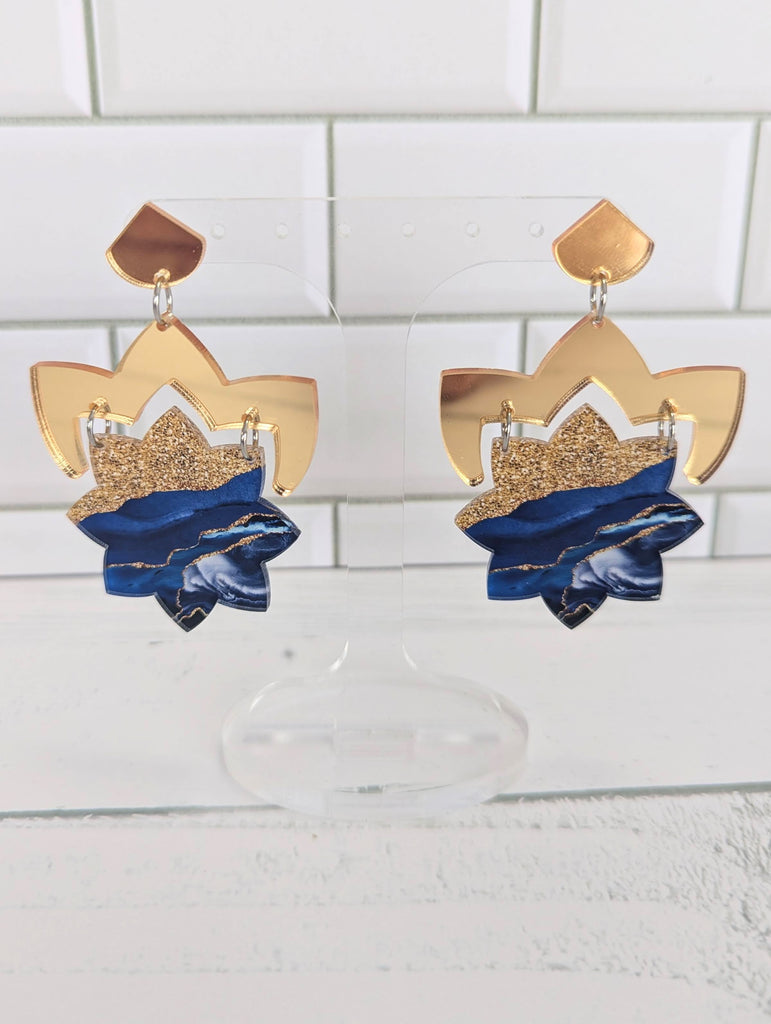Navy Marble Star Dangles