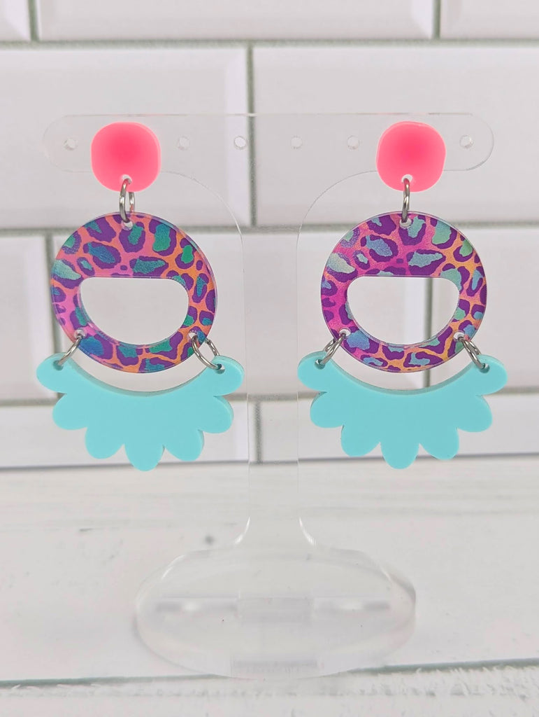 Neon Leopard Circle Fan Dangles