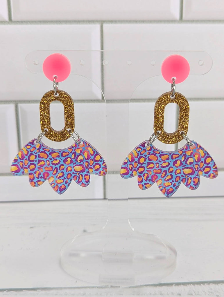 Neon Leopard Oval Fan Dangles