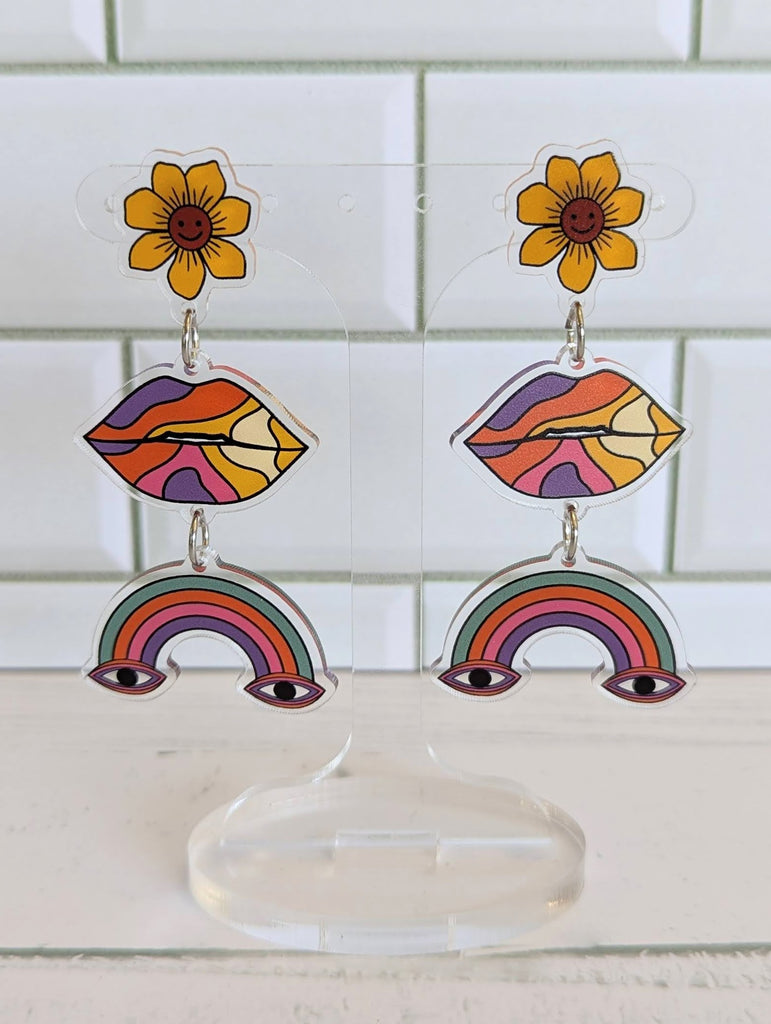 Retro Rainbow Eyes and Lips Dangles
