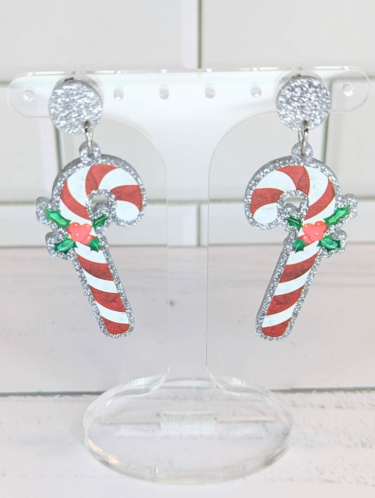 Silver Glitter Candy Cane Dangles