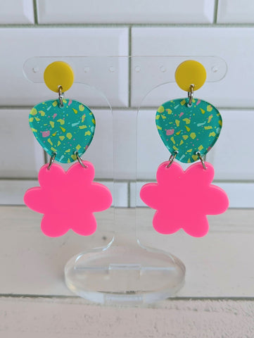 Aqua Terrazzo Flower Dangle