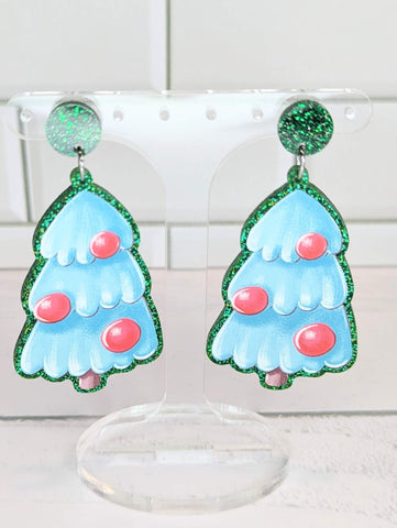 Jolly Christmas Tree Dangles Glitter Green