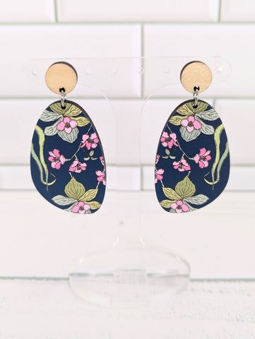 Earthy Blue Floral Dangles on Birch