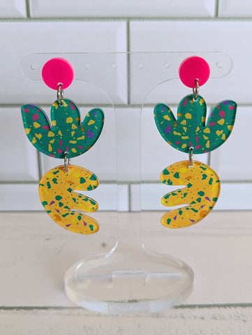 Green Orange Terrazzo Leaf Dangles