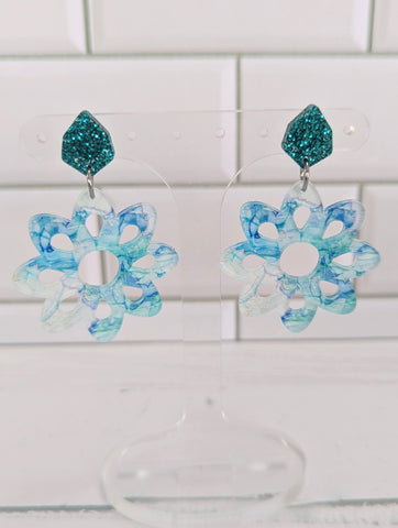 Marble Daisy Dangle with Diamond Toppers