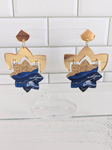 Navy Marble Star Dangles