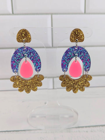 Neon Leopard Arched Leaf Dangle