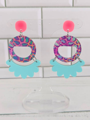 Neon Leopard Circle Fan Dangles