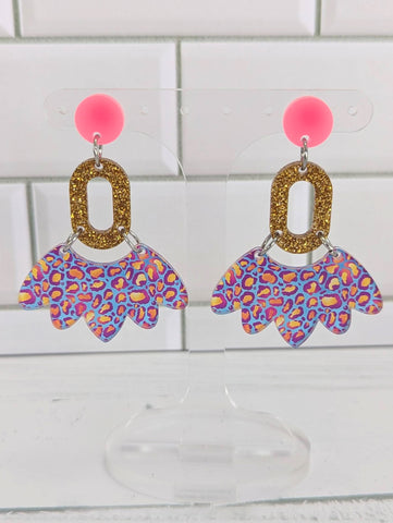 Neon Leopard Oval Fan Dangles