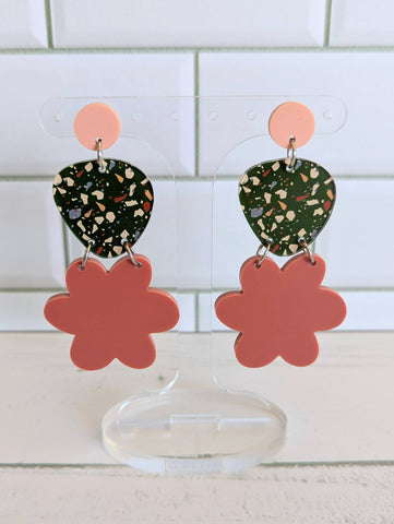 Olive Terrazzo Flower Dangles