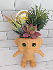 Troll Pots with Faux Succulents and Rainbow Pot Stakes