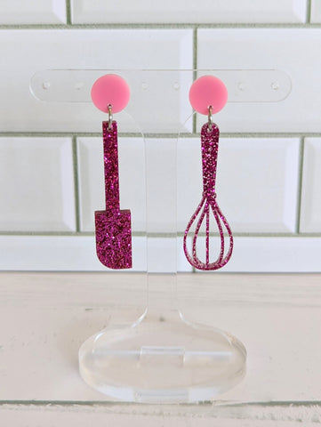 Hot Pink Glitter Whisk and Spatula Dangles