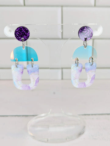 Purple Arches Dangles with circle topper