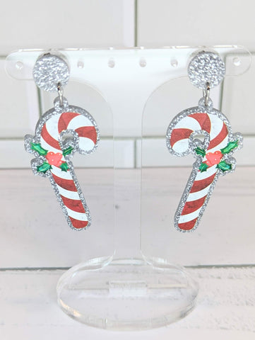 Silver Glitter Candy Cane Dangles
