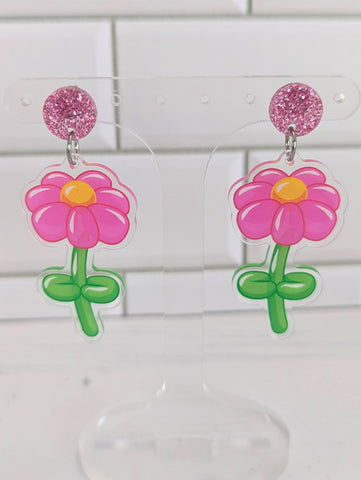 Twisted Balloon Flower Dangles with hot pink topper